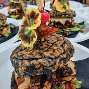 VooDoo Bash Burger presented on a Euro-Bake Charcoal Bun